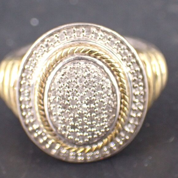 Vintage Sterling Ring with Massive Pave Diamonds Encircling Vermeil Washed Rope